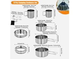 Conjunto de Cozinha de Camping 12 Peças Aço Inox