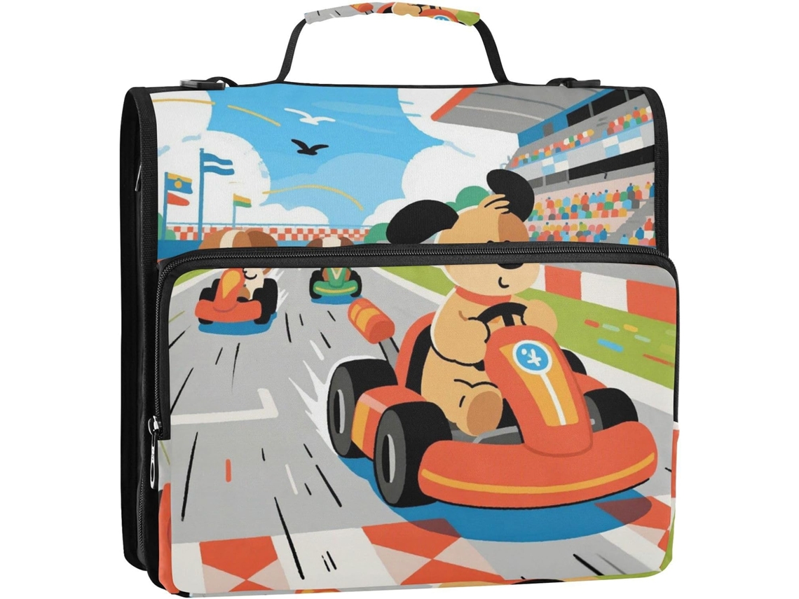 Bolsa Organizadora com Zíper e 3 Argolas, Alça, Ideal para Escola Escritório, Estampa de Cachorro, 3,8 Cm.
