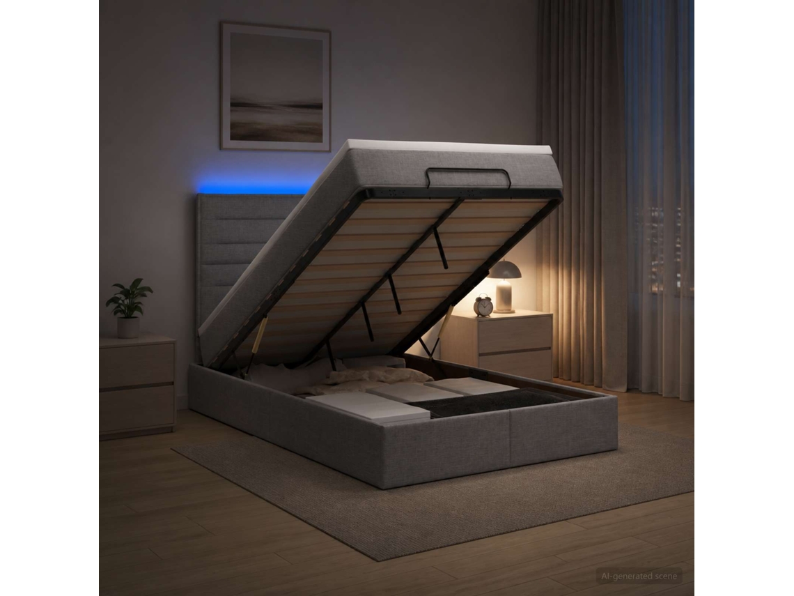 Vidaxl Cama Ottoman Com Colchão E Led Cinzento-claro 120 X 200 Cm