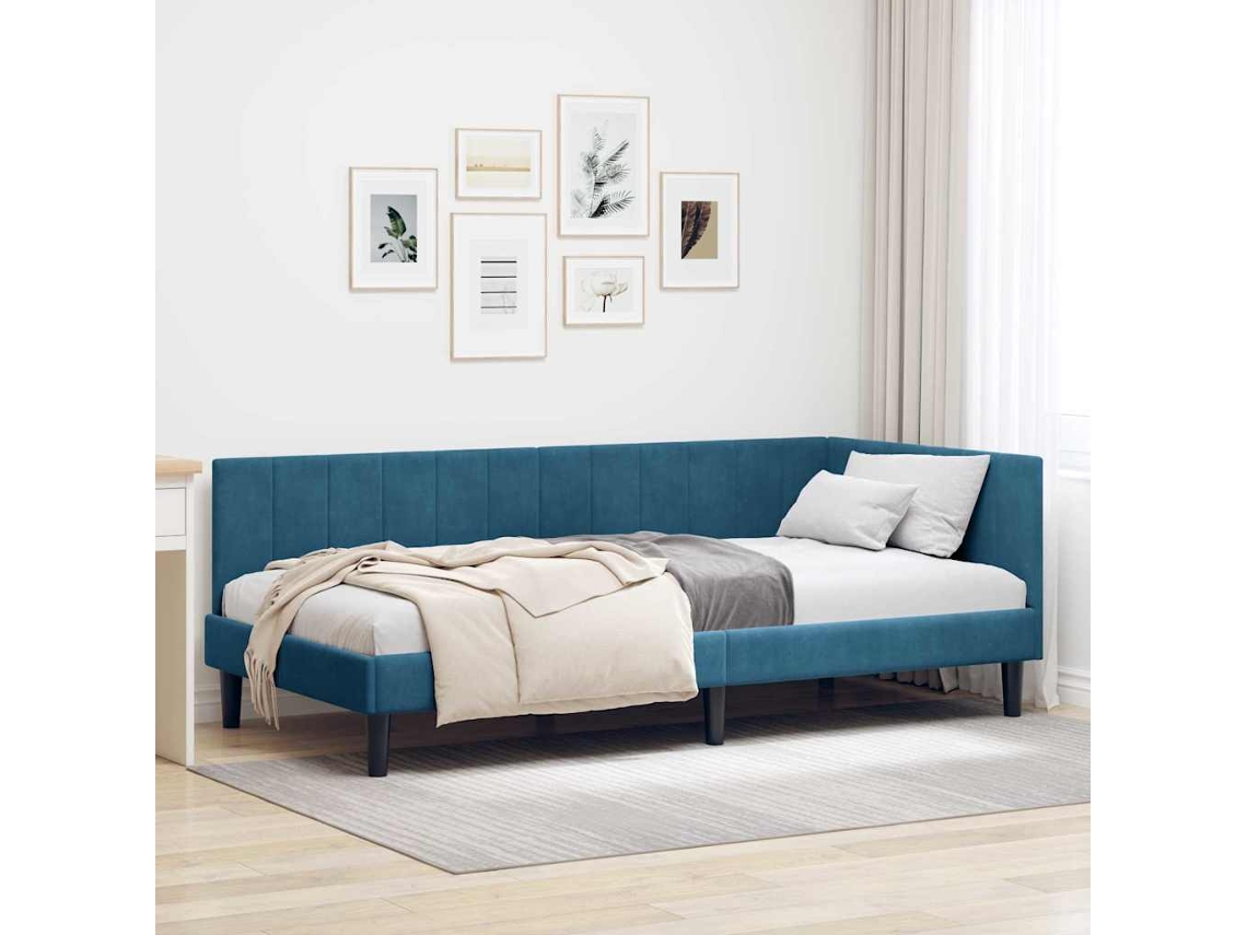 Vidaxl Estrutura De Cama De Canto Azul 90 Cm X 190 Cm Veludo