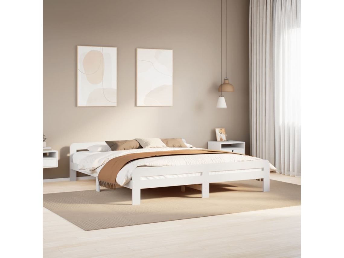 Vidaxl Cama Sem Colchão 200x200 Cm Madeira De Pinho Maciça Branco