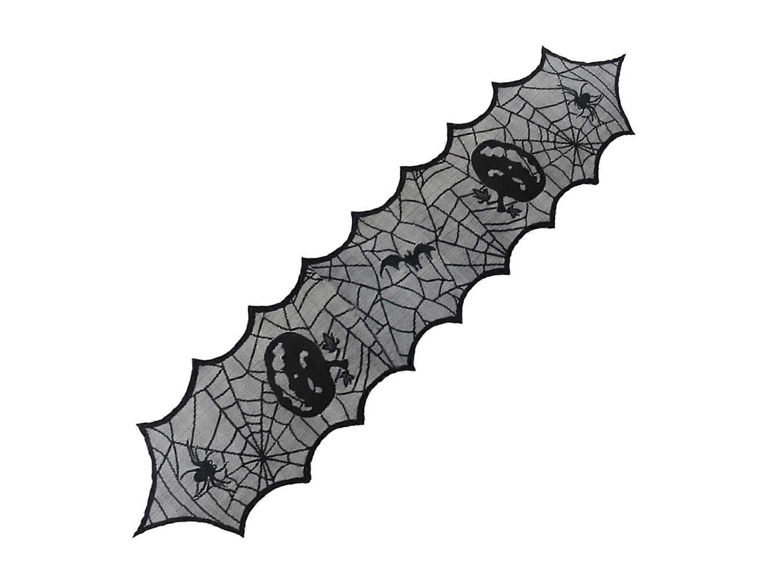 Toalha De Mesa De Halloween Com Renda Preta E Estampa De Teia De Aranha, 46x183cm, Personalizada Em Tecido Para Decoração De Mesa Na Sala De Estar.