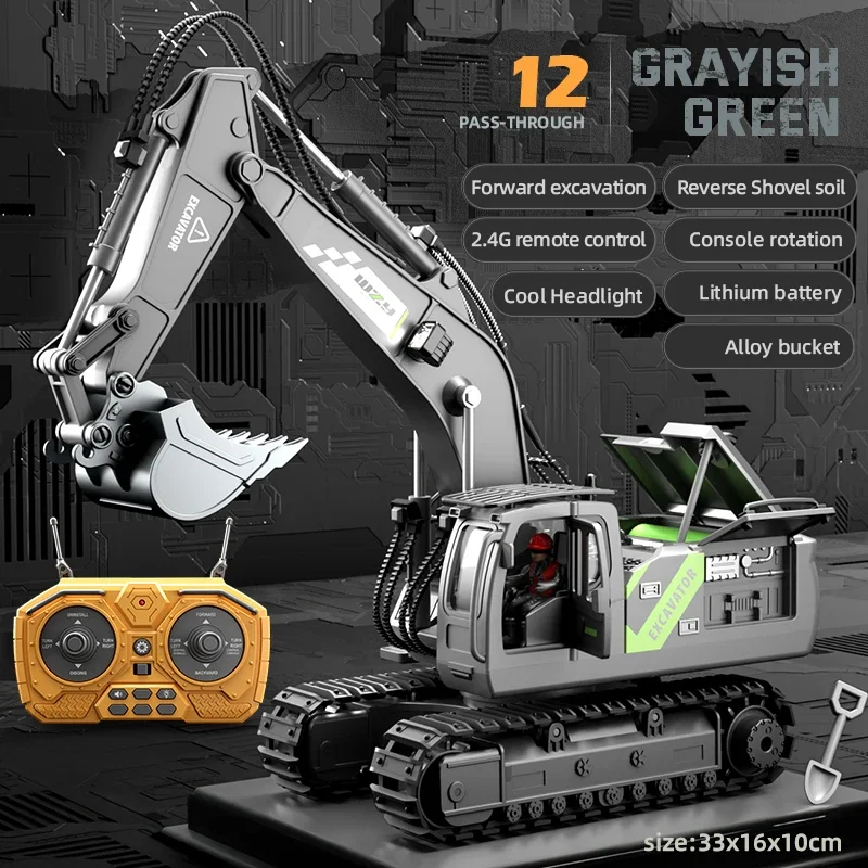 (cinza) Escavadeira De Brinquedo Com Controle Remoto, 2,4 Ghz, Escala 1:20, Liga Plástica