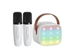 Mini máquina de karaokê portátil Yizhood com microfone e alto-falante Bluetooth duplo para festa de aniversário infantil, branco