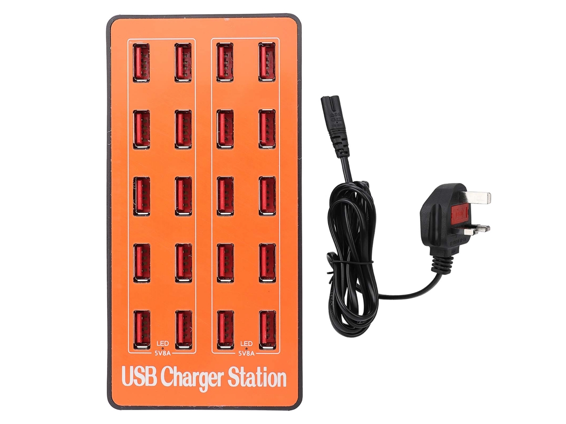 ESTAÇÃO DE CARGA USB COM 20 PORTAS, CARGA RÁPIDA 18A/5V, CONCENTRADOR USB PORTÁTIL