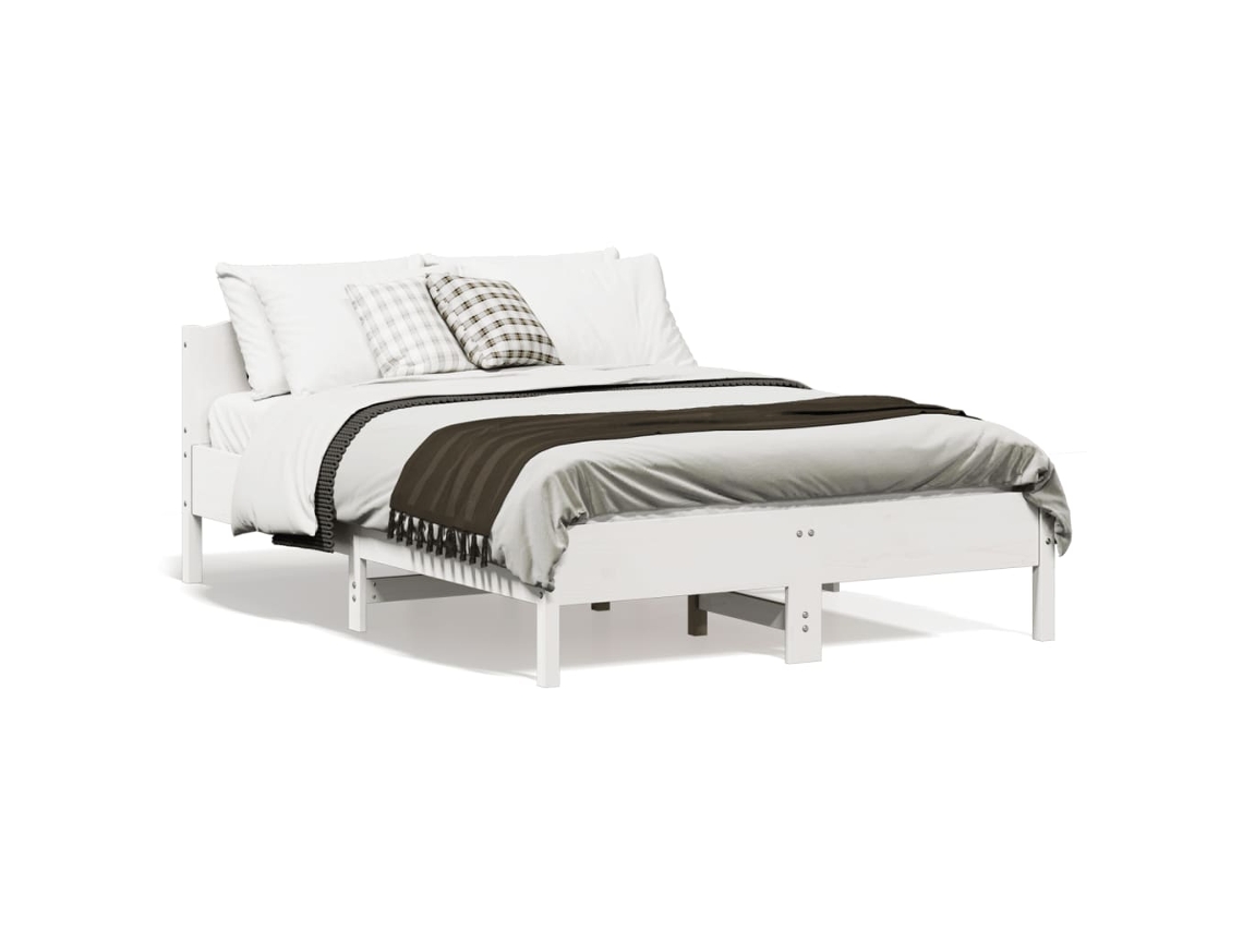 Vidaxl Cama Sem Colchão 140x190 Cm Madeira De Pinho Maciça Branco