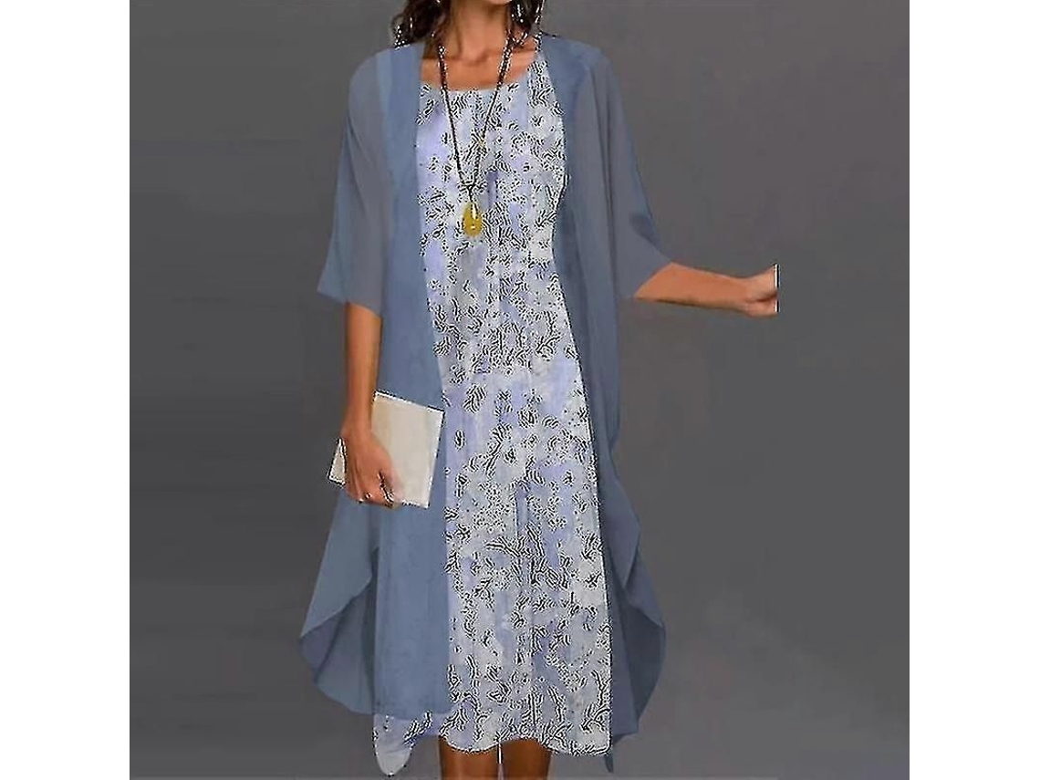 Vestido boho Fasst para mulher, com cardigan estampado floral, duas peças | S/MARCA