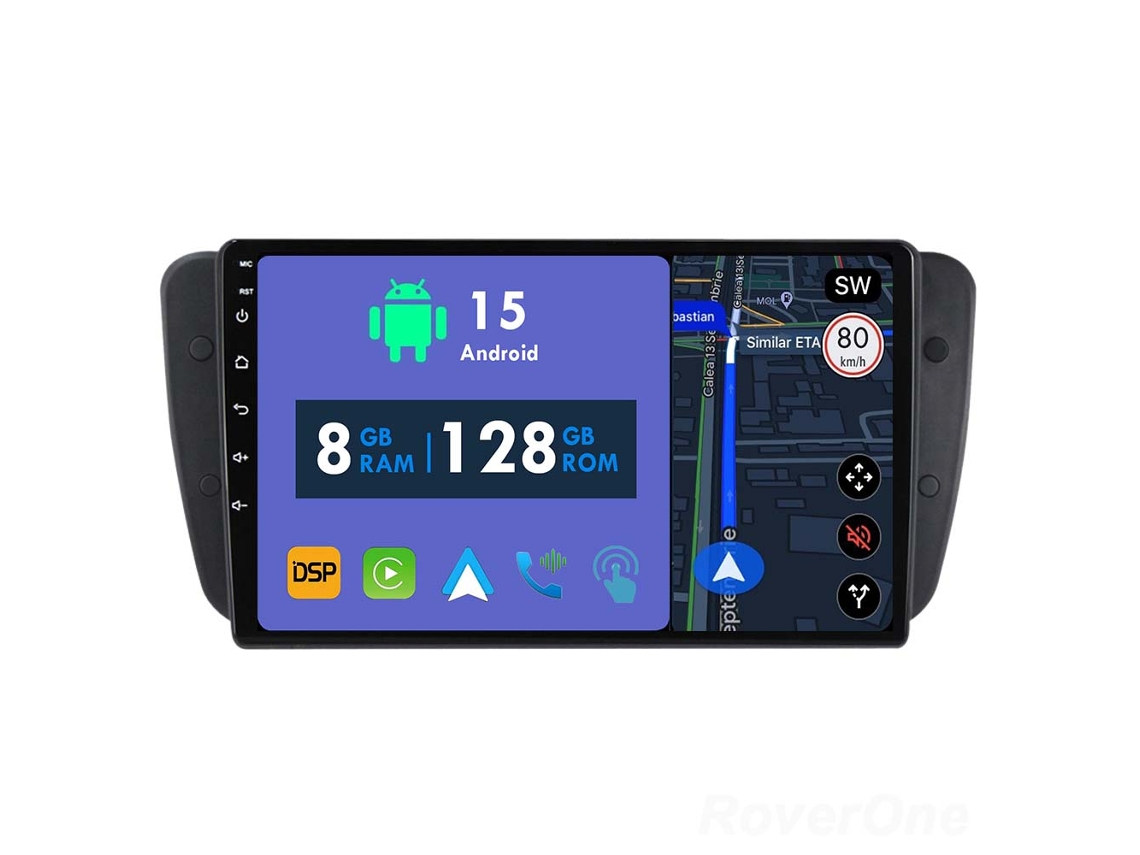 Auto Rádio Carro Bluetooth Autoradio 8GB RAM 128G ROM CarPlay Navegação GPS Ecrã Táctil RoverOne para Seat Ibiza 6J IV 4 2008-2015  