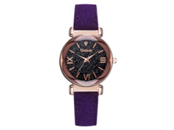 Relógio de Pulso Feminino de Quartzo com Mostrador Céu Estrelado e Números Romanos Pulseira Pu Roxo