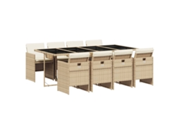 Conjunto de 9 Jantar para Jardim com Almofadões Vime Pe Bege MAISON EXCLUSIVE