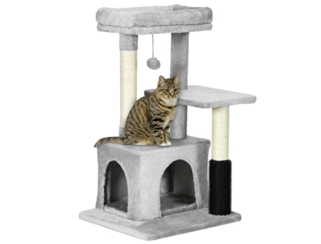 Arranhador para Gatos Aglomerado PAWHUT  Sisal e Pelúcia cor Cinza 48x48x85 cm