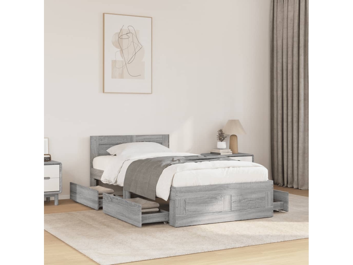 Vidaxl Estrutura De Cama C/ Cabeceira Derivados Madeira Cinza Sonoma