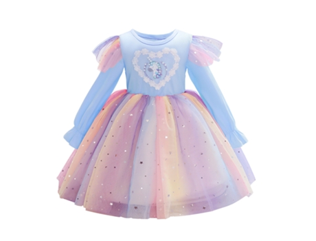 Vestido NNJXD Princesa Manga Longa para Menina (110 cm - Azul)