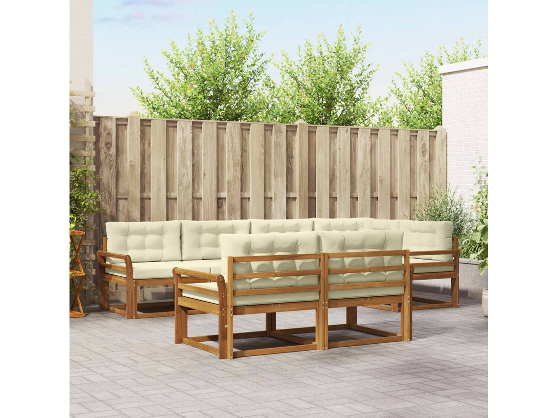 Vidaxl Conjunto De Sofás Para Exterior 7 Pcs Natural E Creme