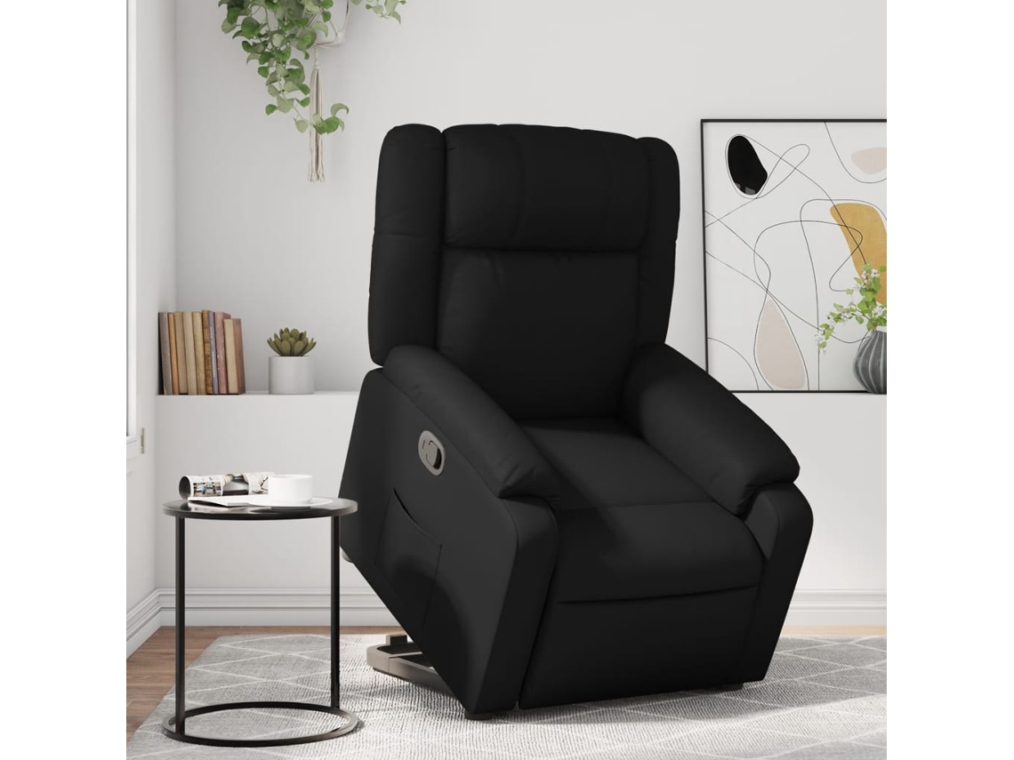 Vidaxl Poltrona Reclinável Elevatória Couro Artificial Preto