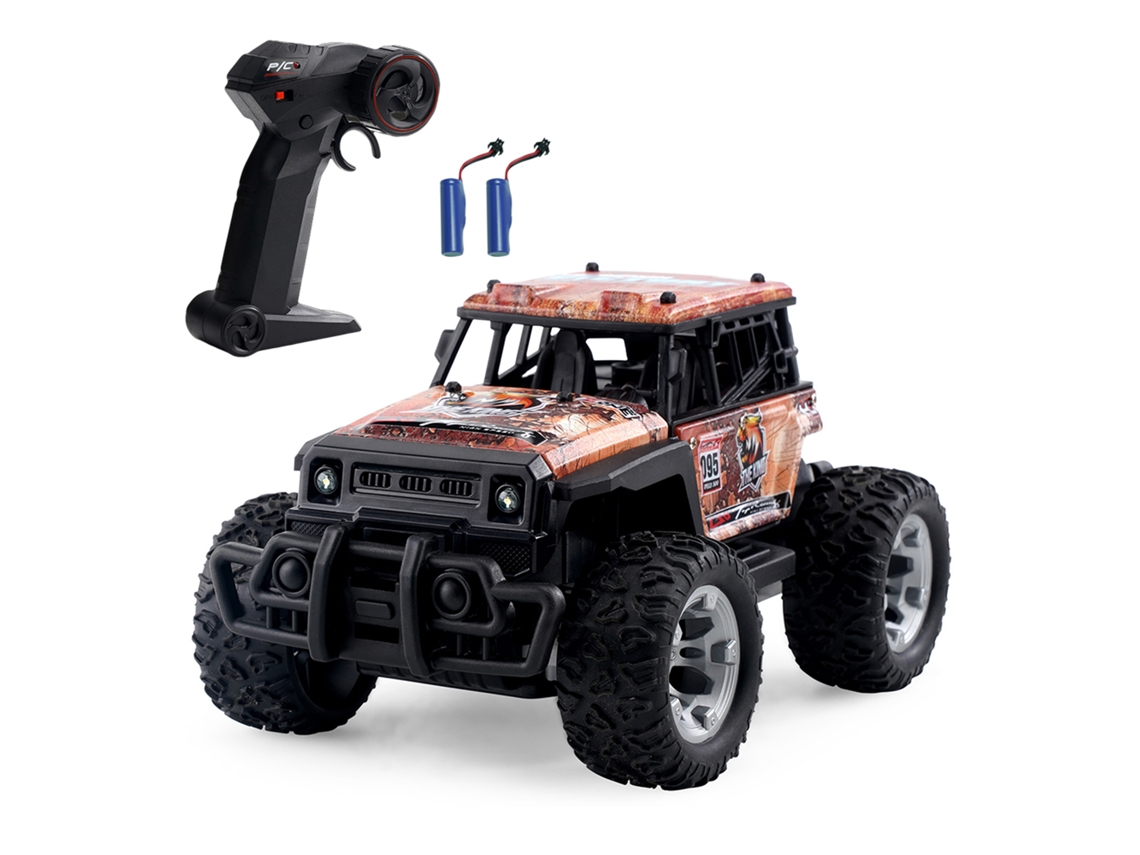 Mali carro Controle Remoto Off road Elétrico Recarregável com Luzes Led 2 Baterias Brinquedo para Crianças Amarelo