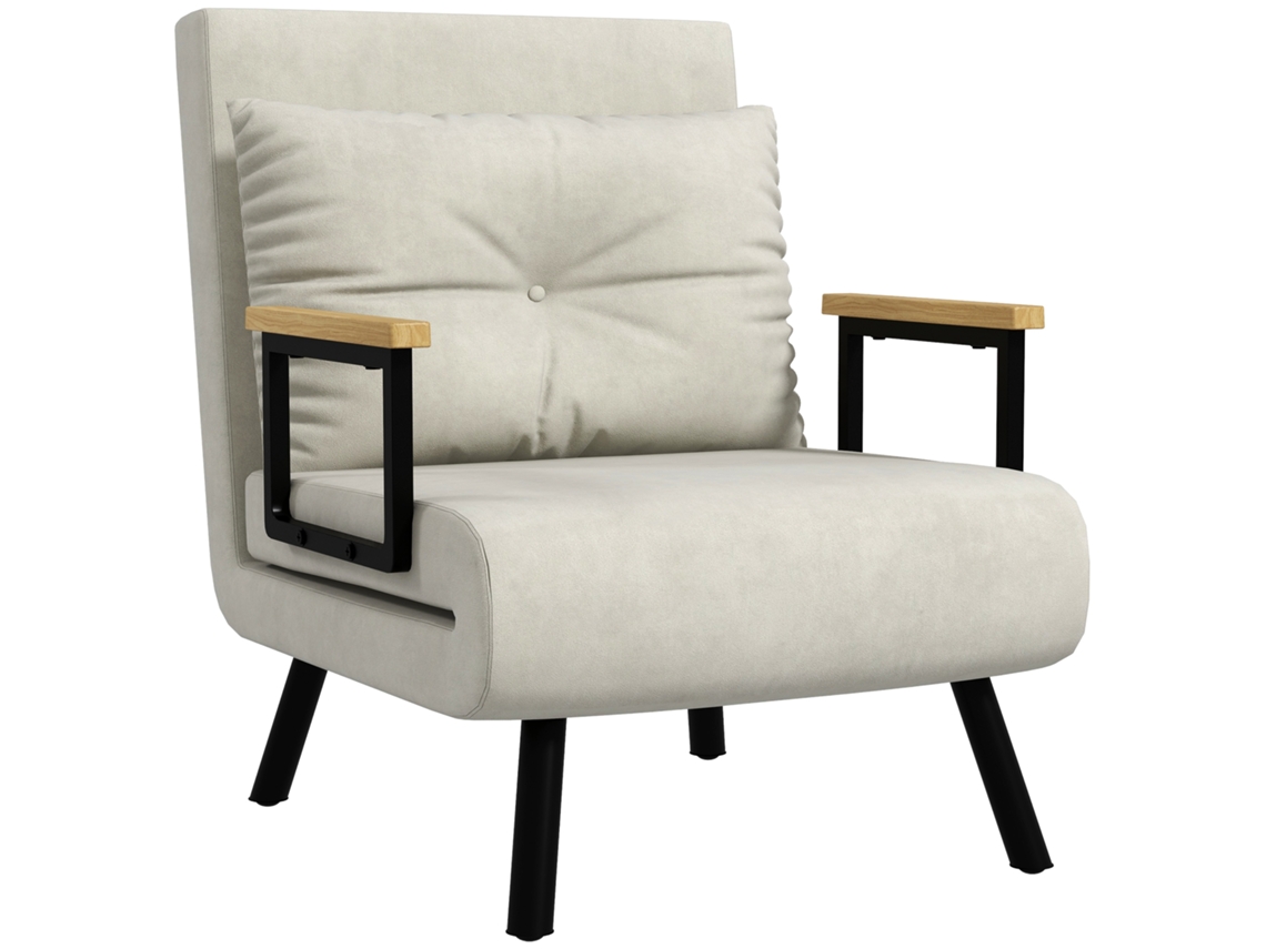 Cama de Poltrona 3 em 1 com Encosto Reclinável e Almofada. em Tecido com Efeito Veludo. 63x73x81 Cm. Creme Ge