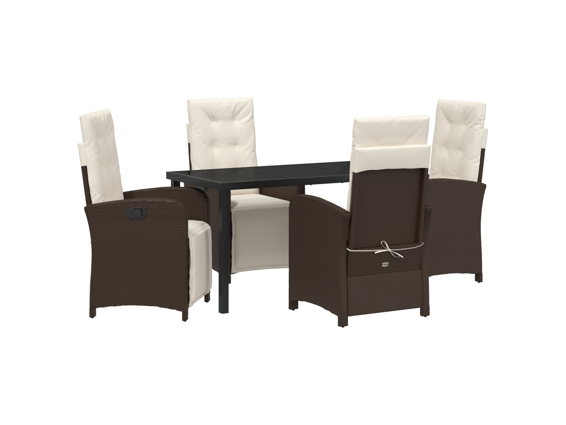 Conjunto 5 De Jantar Para Jardim Com Almofadas Vidaxl Rattan Poliéster Marrom