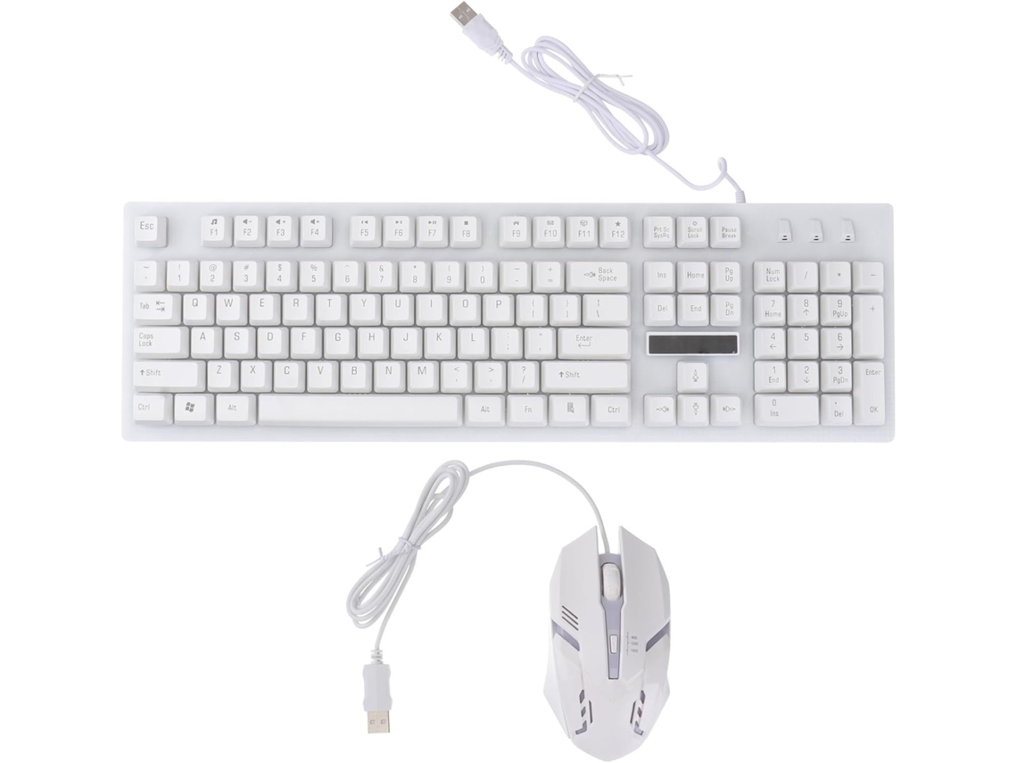 Conjunto De Teclado E Mouse Para Jogos Com Fio, Branco, Iluminado, Plástico Resistente.
