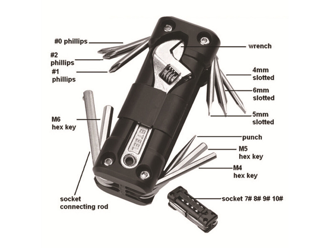 Conjunto De Ferramentas Multifuncionais Xanes Para Bicicleta Motocicleta E Reparo De Correntes De Pneus 1 Peça Preto