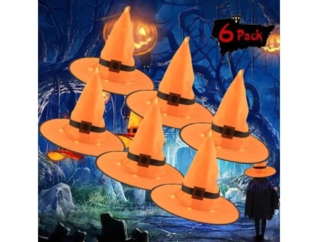 Chapéu de bruxa com brilho para Halloween, 6 peças, com gancho, decoração de Halloween, chapéu de bruxa com luzes LED LOVEBAY