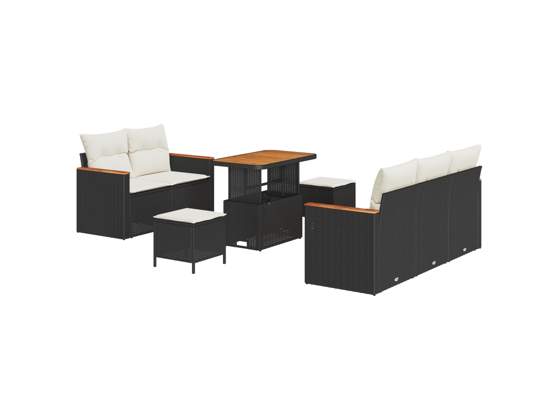 Conjunto 8 Conjunto De Sofá De Jardim Vidaxl Preto Vime Pe (90 X 55 X 71 Cm)