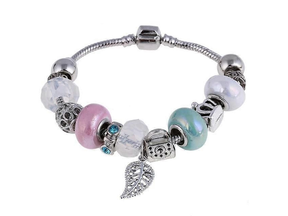 Pulseiras E Braceletes Prateados Com Pingente De Cristal Rosa