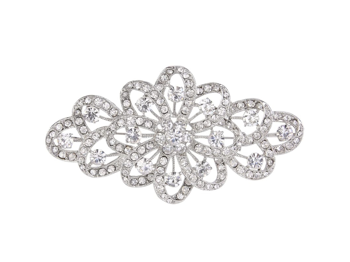2026-broche De Cinta Floral De Noiva Com Cristais Claros De 4 Polegadas