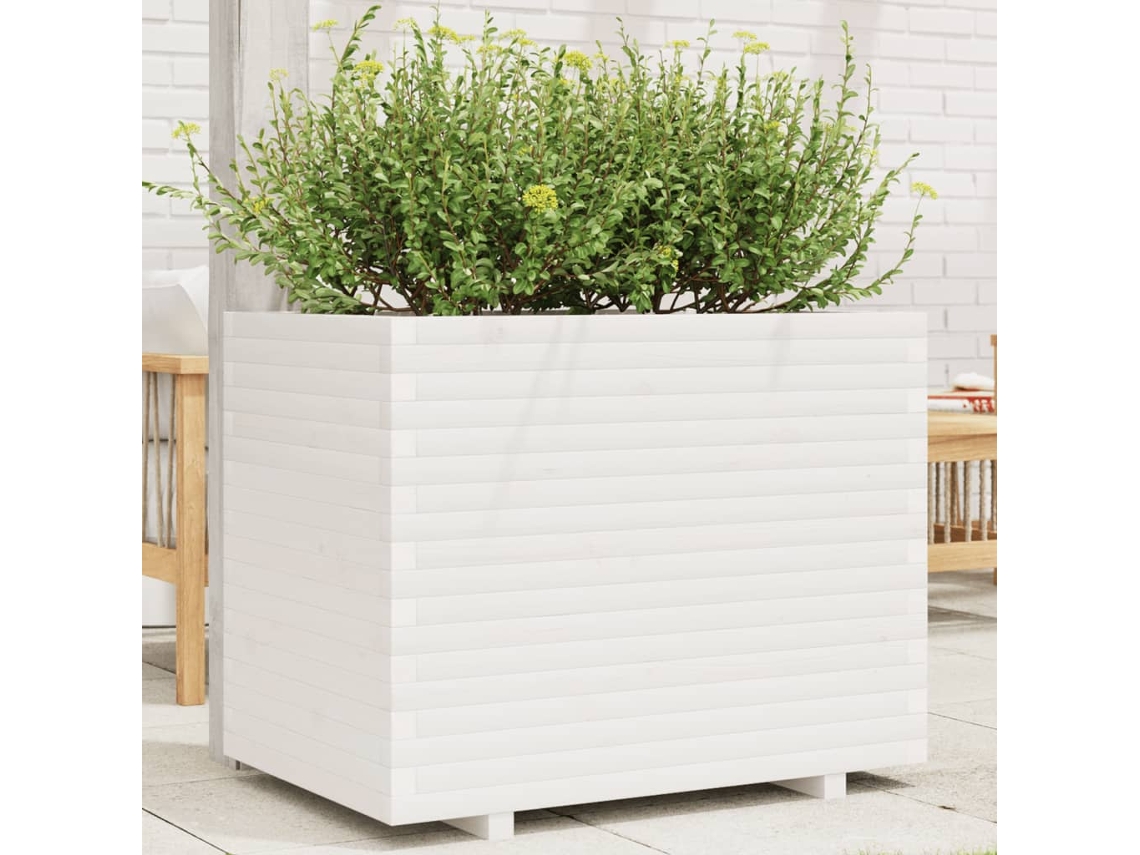 Vidaxl Vaso/floreira De Jardim 90x60x72,5 Cm Pinho Maciço Branco