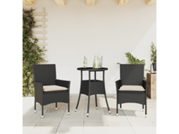 Conjunto 3 Peças Jantar Jardim C/ Almofadões Vime Pe/vidro Preto Dkd Home Decor