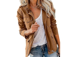 Jaqueta Casual Feminina Iowbfnys De Poliéster Com Fecho Zipper, Manga Longa, Tamanho Regular, Inverno/outono Castanho