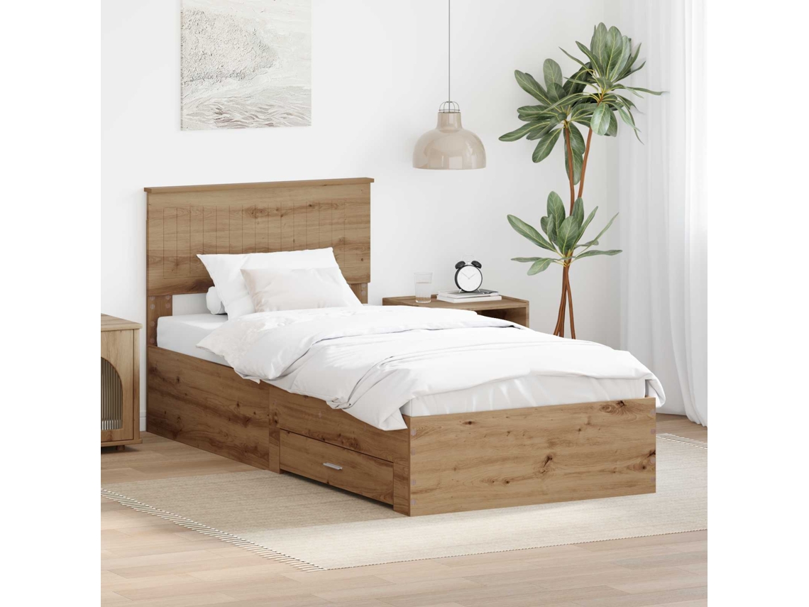 Vidaxl Estrutura Da Cama Com Gaveta Carvalho Arttisan 90 X 190 Cm