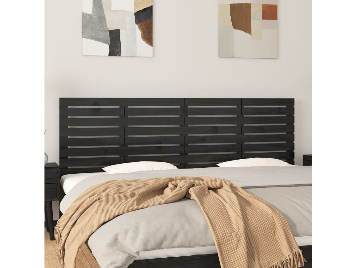 Vidaxl Cabeceira De Parede 166x3x63 Cm Madeira De Pinho Maciça Preto