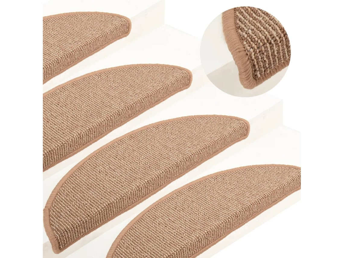 Vidaxl Tapetes De Escada 15 Peças 56x17x3 Cm Marrom Claro Semicircular