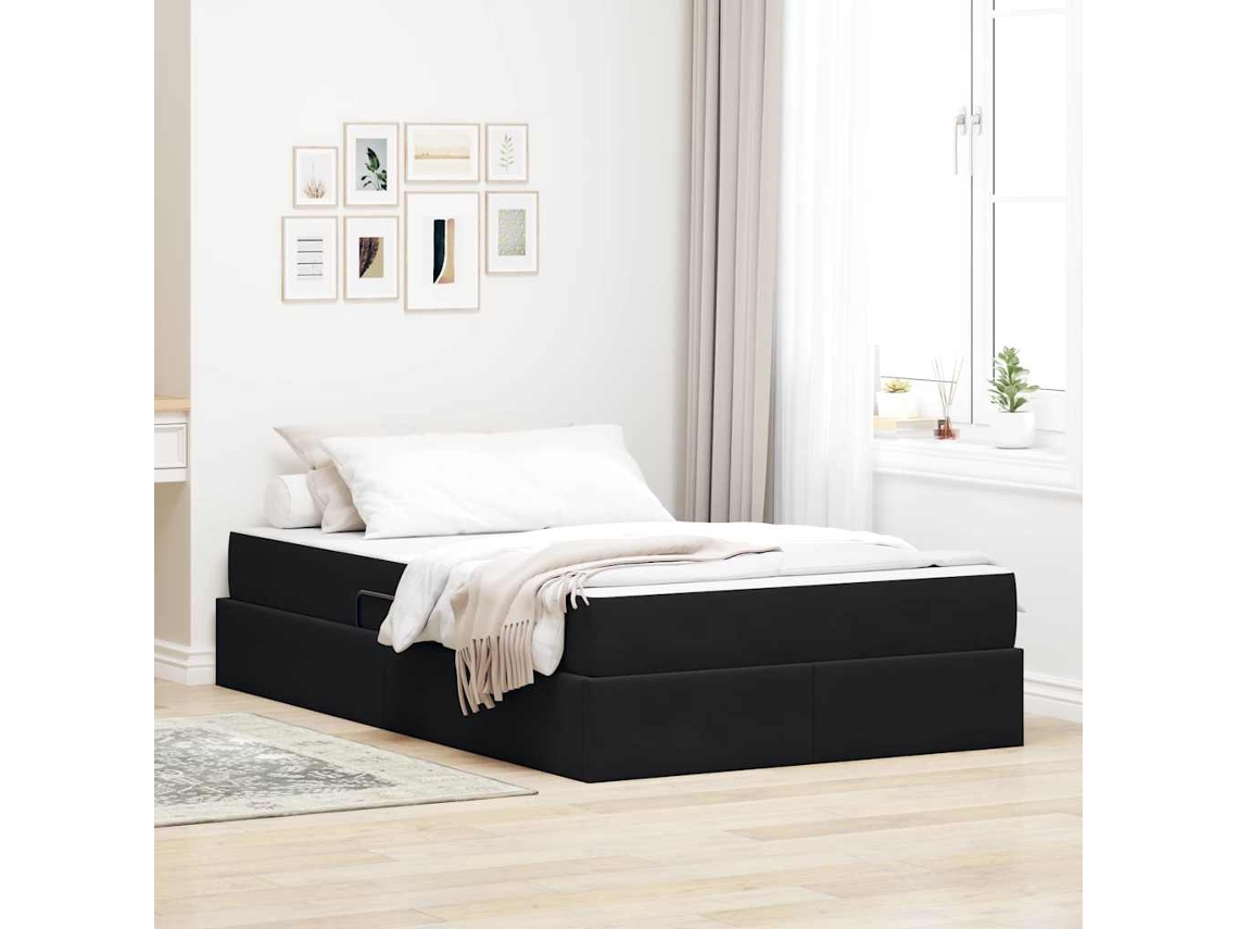 Vidaxl Cama Com Arrumação E Colchão Preto 120 X 200 Cm Veludo