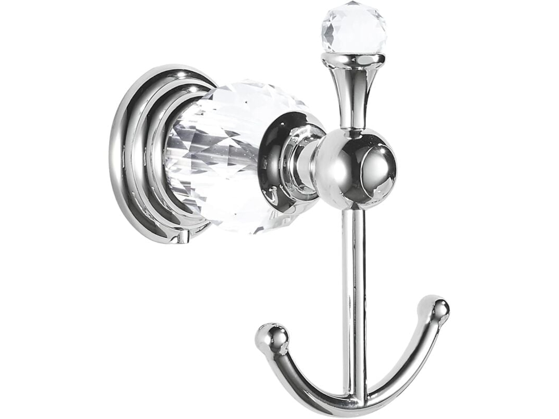 Gancho De Toalha Cromado Cristal, Gancho Para Roupão, Ganchos Duplos Prateados Para Roupas De Banheiro, Montados Na Parede Em Estilo Moderno