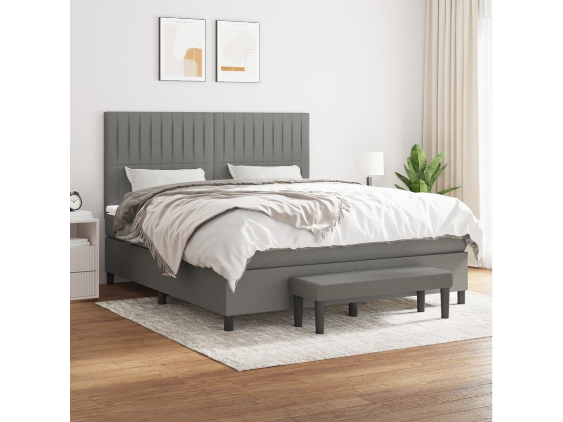 Vidaxl Cama Com Molas/colchão 160x200 Cm Tecido Cinzento-escuro
