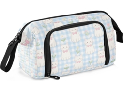 Estojo Grande com Compartimento para Lápis, Ideal Adolescentes e Meninos, Estampa de Gato Branco. 24 X 9,5 15