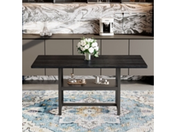 Mesa Retangular Estilo Industrial Preta 160×90×76cm Prateleira Multifunção Para 4-6 Pessoas
