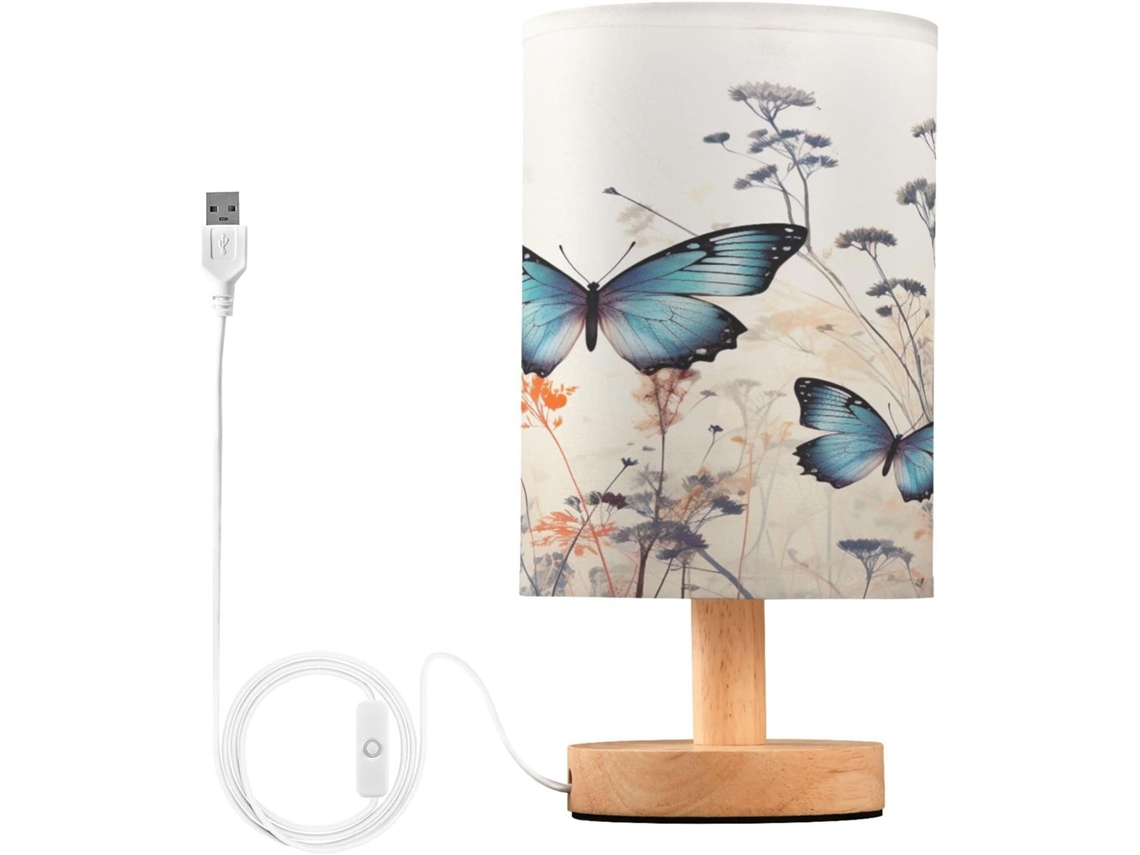 Abajur De Cabeceira Led Com Flores E Borboletas, Portas Usb, Luminária De Mesa, Luminária De Leitura, Luminária De Mesa