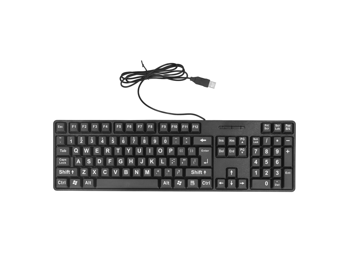 Teclado Usb Con Cable de 104 Teclas Con Caracteres Grandes para Personas Mayores, Plug And Play, Material Abs.