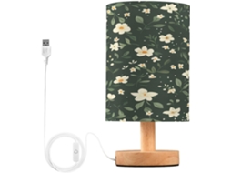 Abajur De Cabeceira Pequeno, Branco E Floral, Para Quarto, Com Led, Entrada Usb E Cúpula De Tecido, Ideal Para Sala De