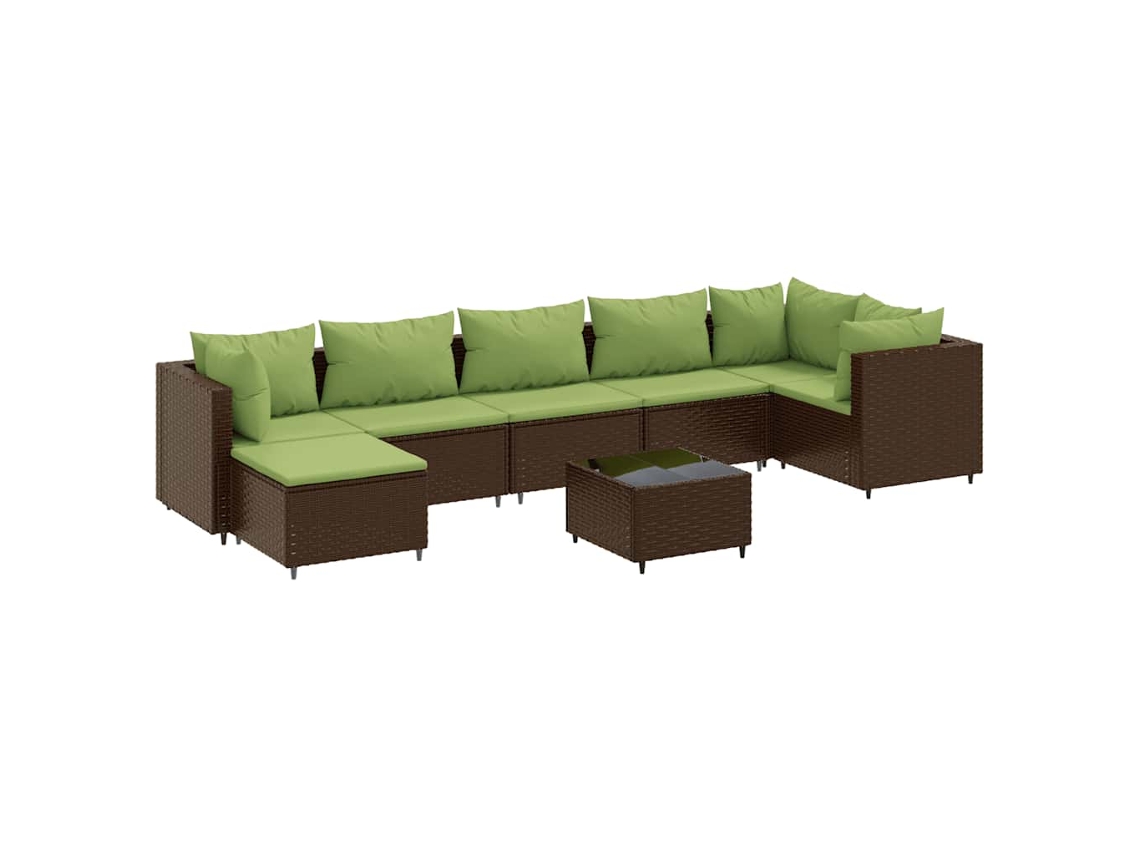 Conjunto 8 Lounge De Jardim C/ Almofadões Vidaxl Vime Pe Castanho