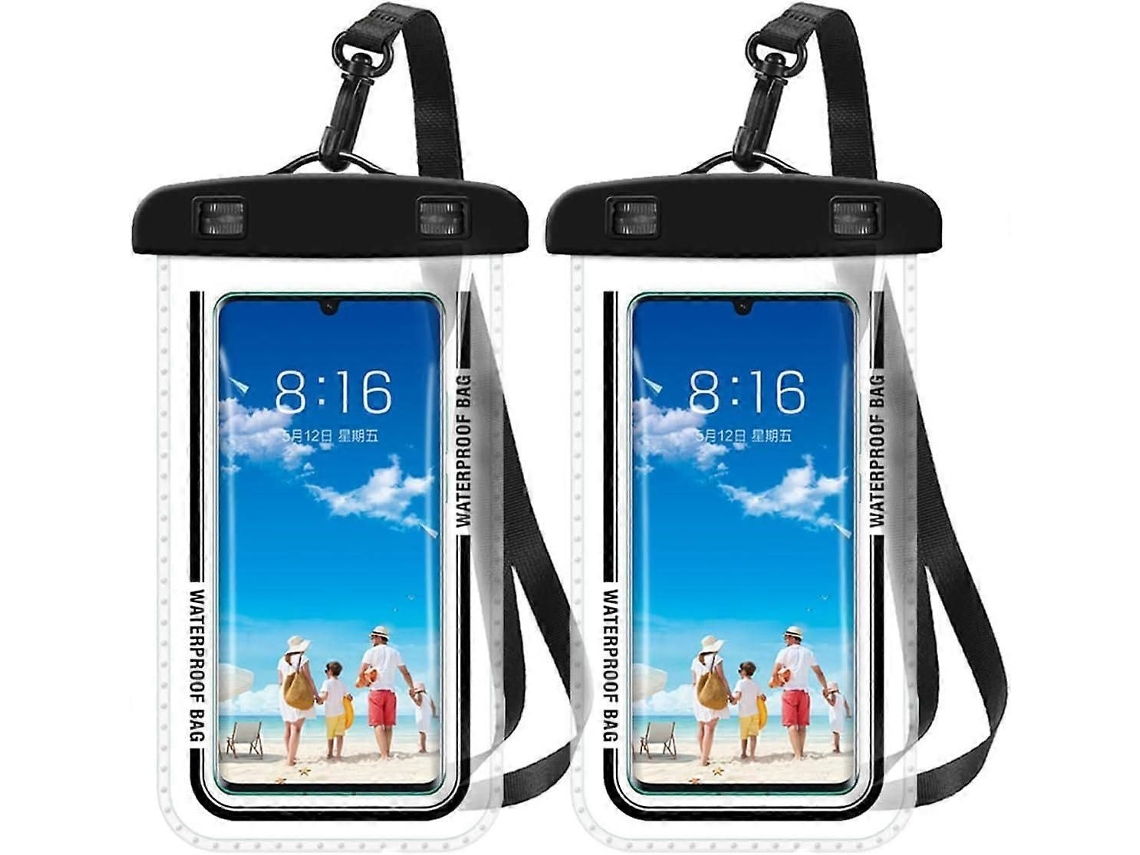 Capa De Celular À Prova D'água Ipx8, 7,2 Polegadas, Para Natação E Banho (2 Unidades Pretas)