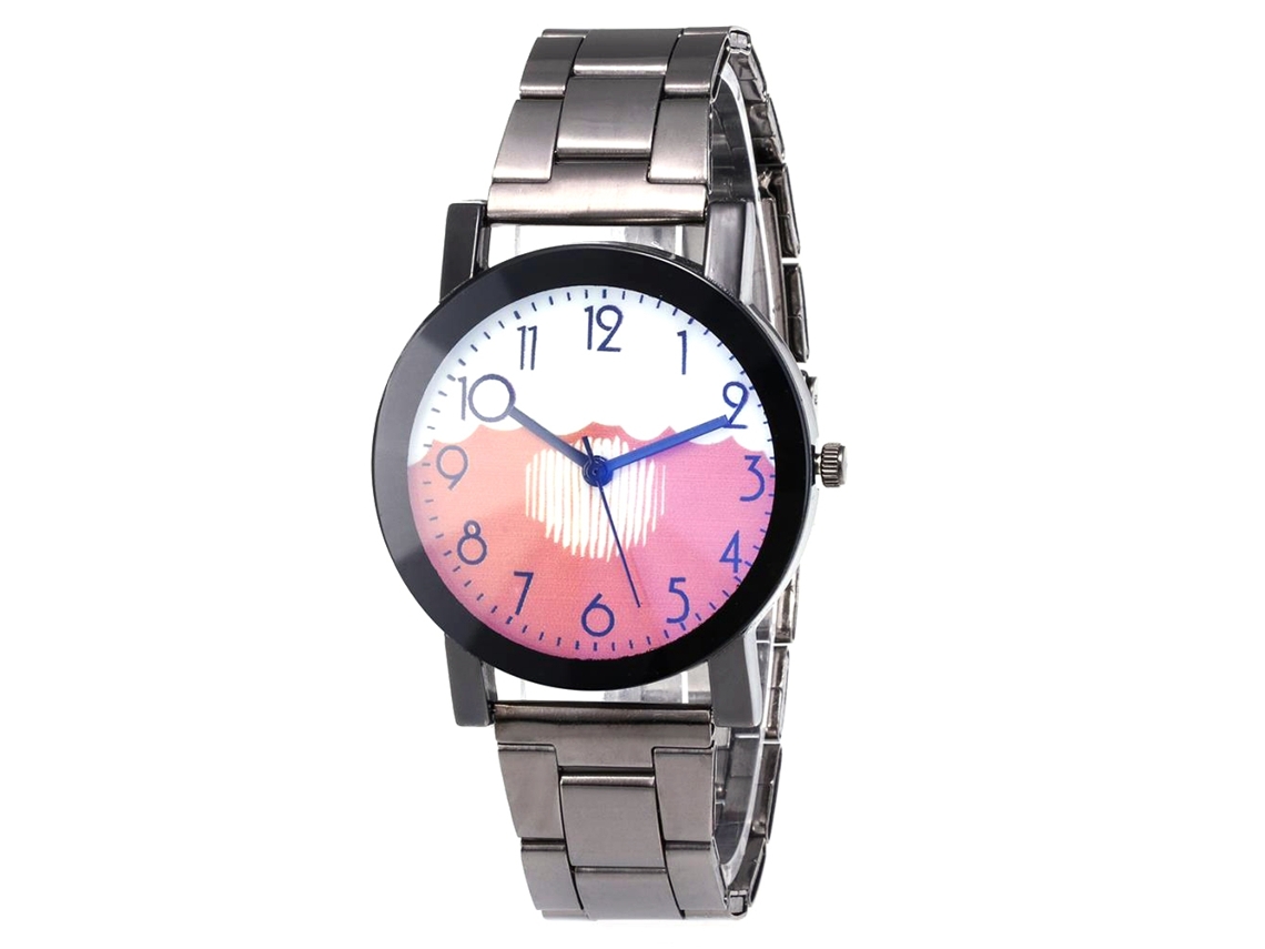Relógio de quartzo com pulseira de aço, mostrador redondo moderno, pulseira para casal, vermelho