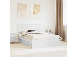Vidaxl Estrutura Da Cama Com Gaveta Liso Branco 150 X 200 Cm