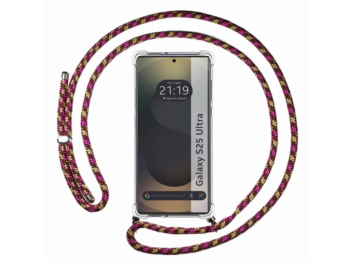 Capa com Cordão para Samsung Galaxy S25 Ultra 5G TUMUNDOSMARTPHONE Silicone Dourado