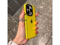 Capa Para Iphone 17 Pro Com Borda Amarela, Transparente, Contraste Amarelo, Airbag, Silicone Transparente.