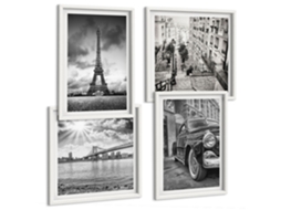 Pinturas Murais Modernas Vistas Da Cidade, Pontes, Torre Eiffel Moldura Branca Quadros Para O Escritório Espelharte (conjunto De 4 Imagens)