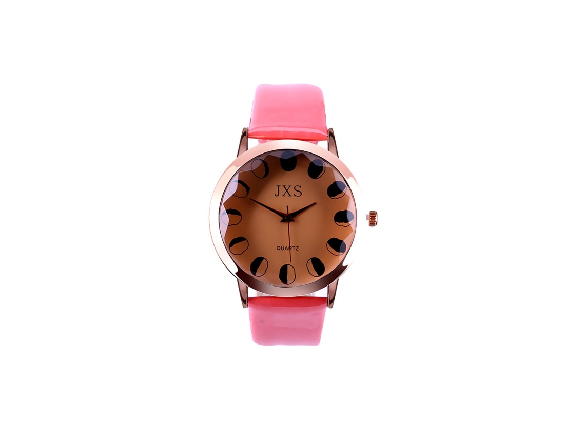Relógio de Pulso Feminino de Moda com Pulseira Pu Dial Redondo Quartz (rosa)